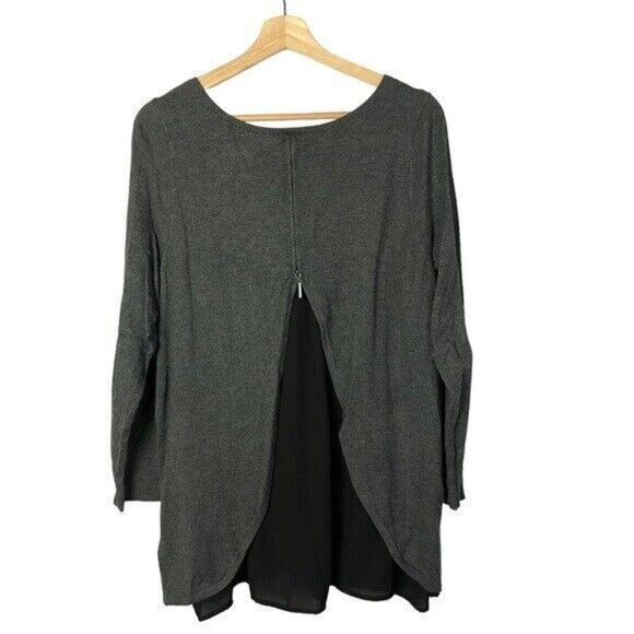 Torrid Charcoal Gray & Black Chiffon Inset Zip Back Sweater 2 - Picture 4 of 6